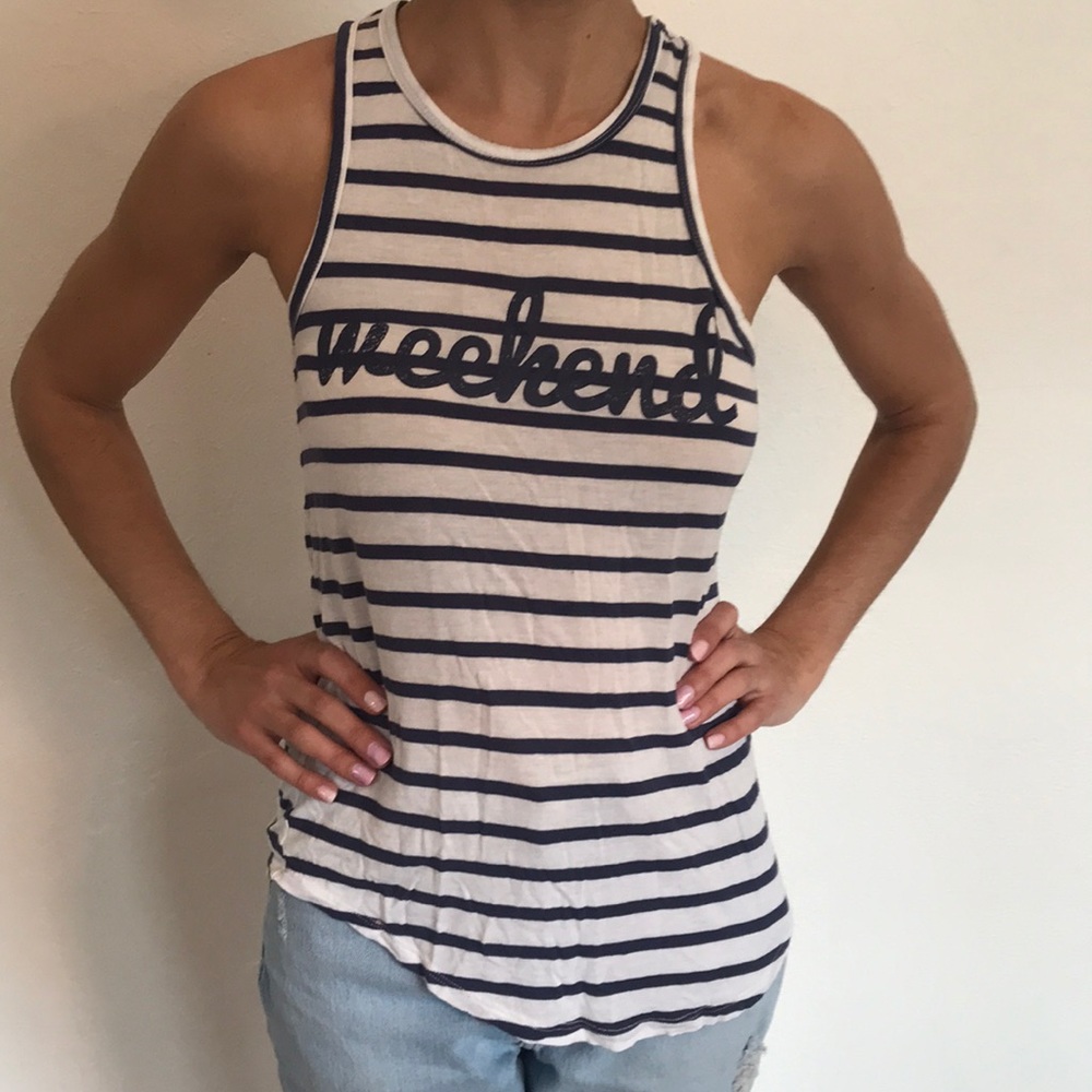 Striped graphic tank top “WEEKEND” - Picture 1 of 3